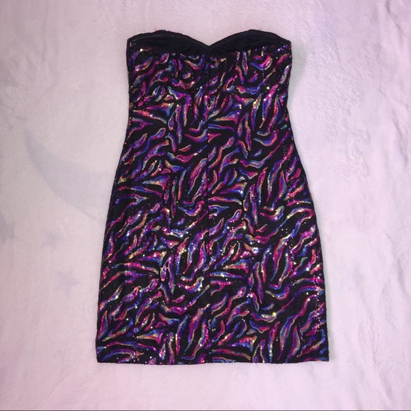 Colorful Sequin Strapless Dress - Picture 2 of 2